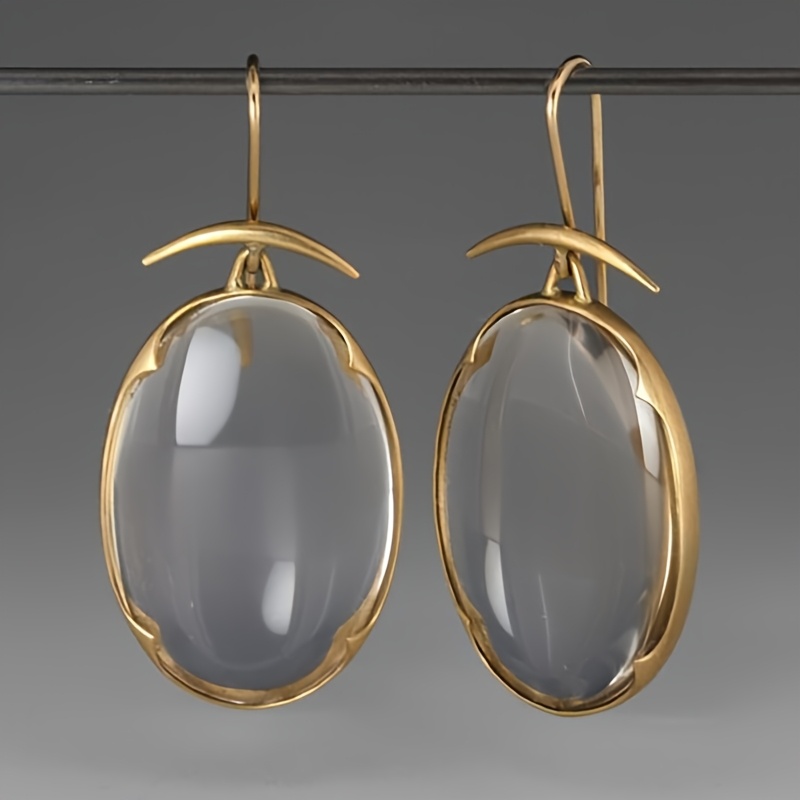 Golden Dangle Earrings with Grey Cat'S Eye Pendant